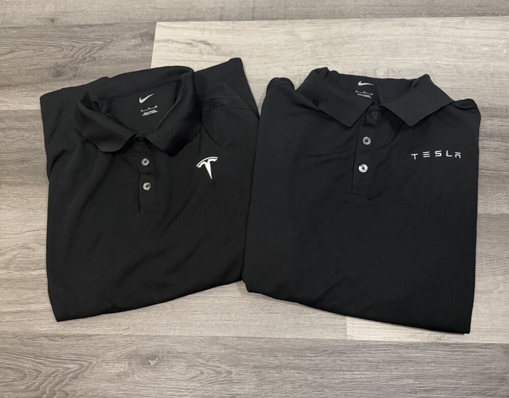 Lot of 2 Nike Tesla Motors Polo Shirts Men’s XL Black Embroidered Employee